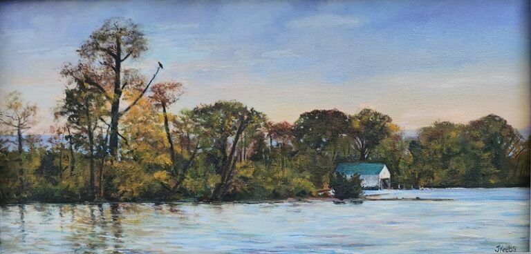 Langford Bay Boathouse - Jamey Krebs Paintings at River House Gallery